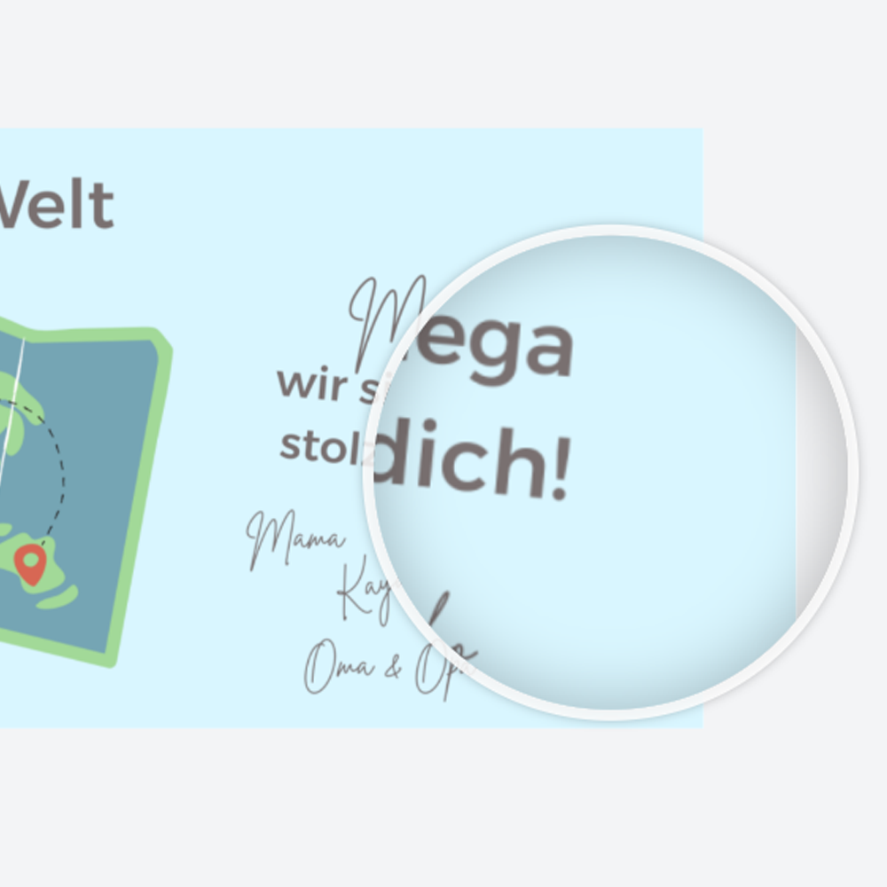 Prüfung der Bild- und Schriftqualität eines Abi-Banners vor der Bestellung