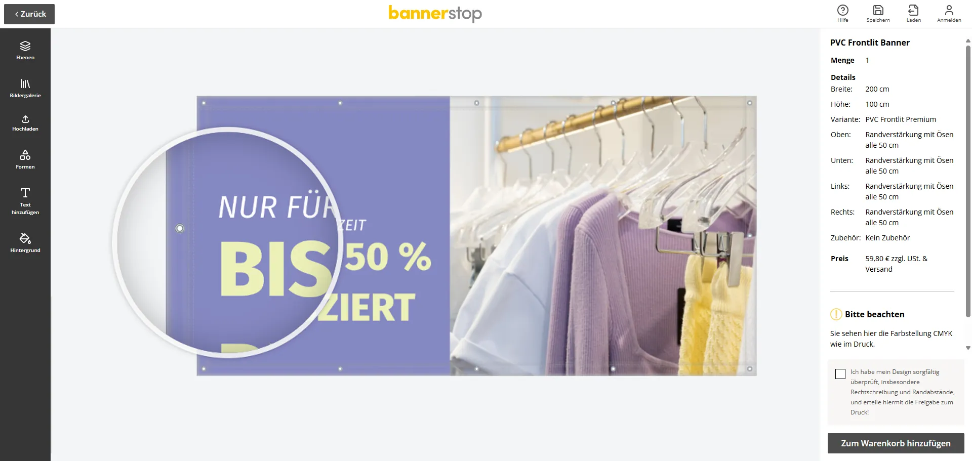 Sicherheitsabstände am Banner im Online-Designer überprüfen
