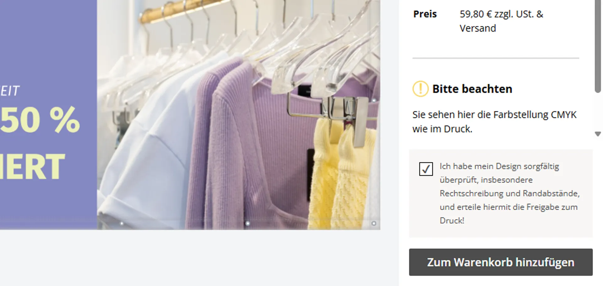 Druckfreigabe bestätigen und gestaltetes Banner in den Warenkorb legen