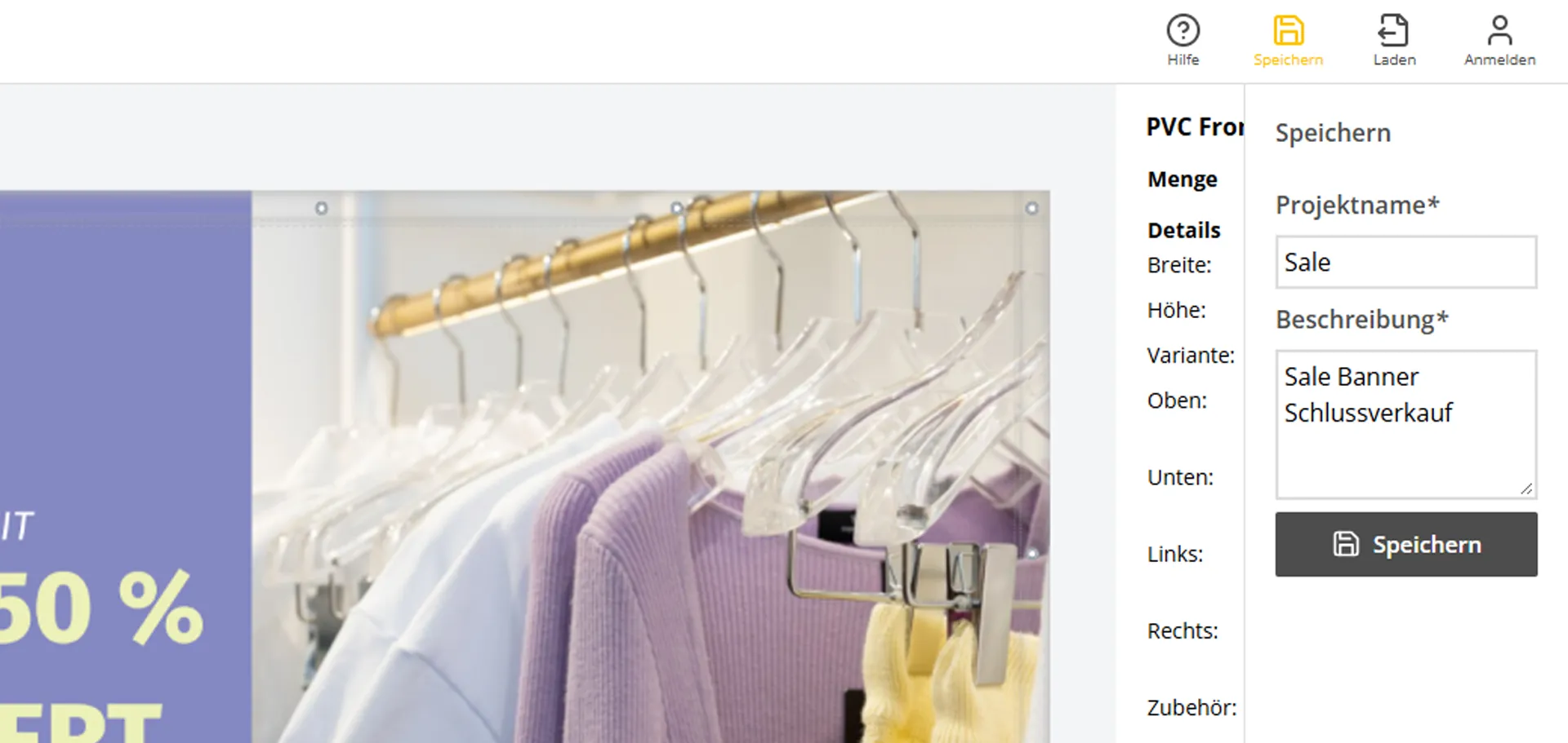 Dialog zum Speichern eines Bannerentwurfs im Online-Designer