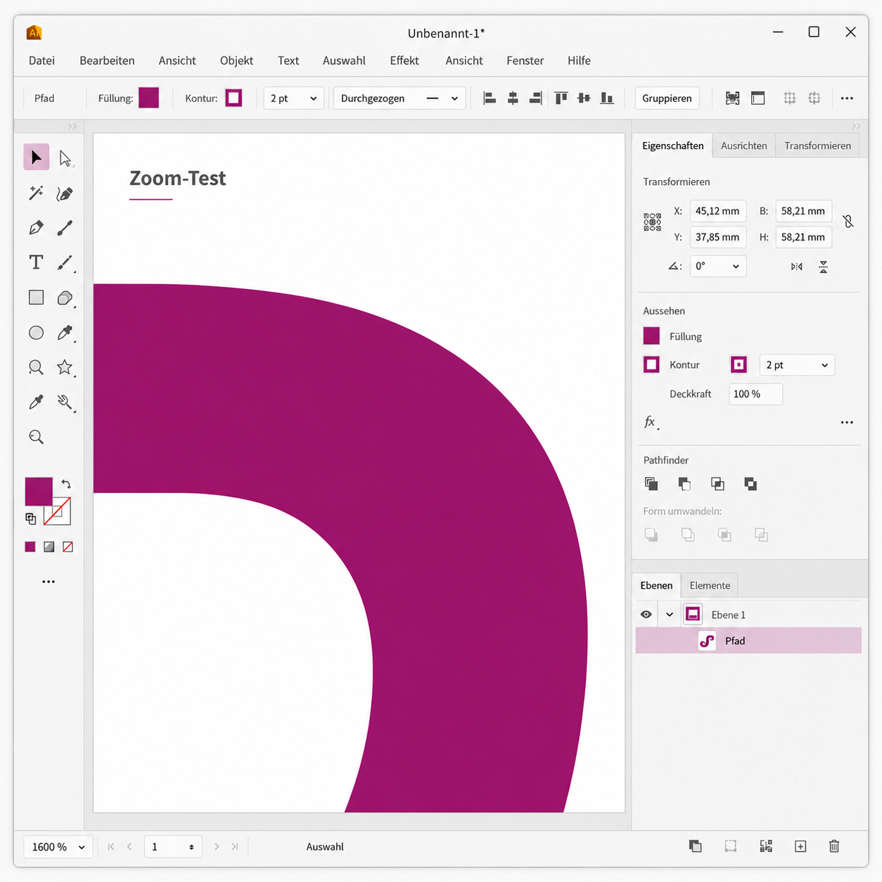 Stark vergrößerte Vektorgrafik mit glatten Kanten als Zoom-Test