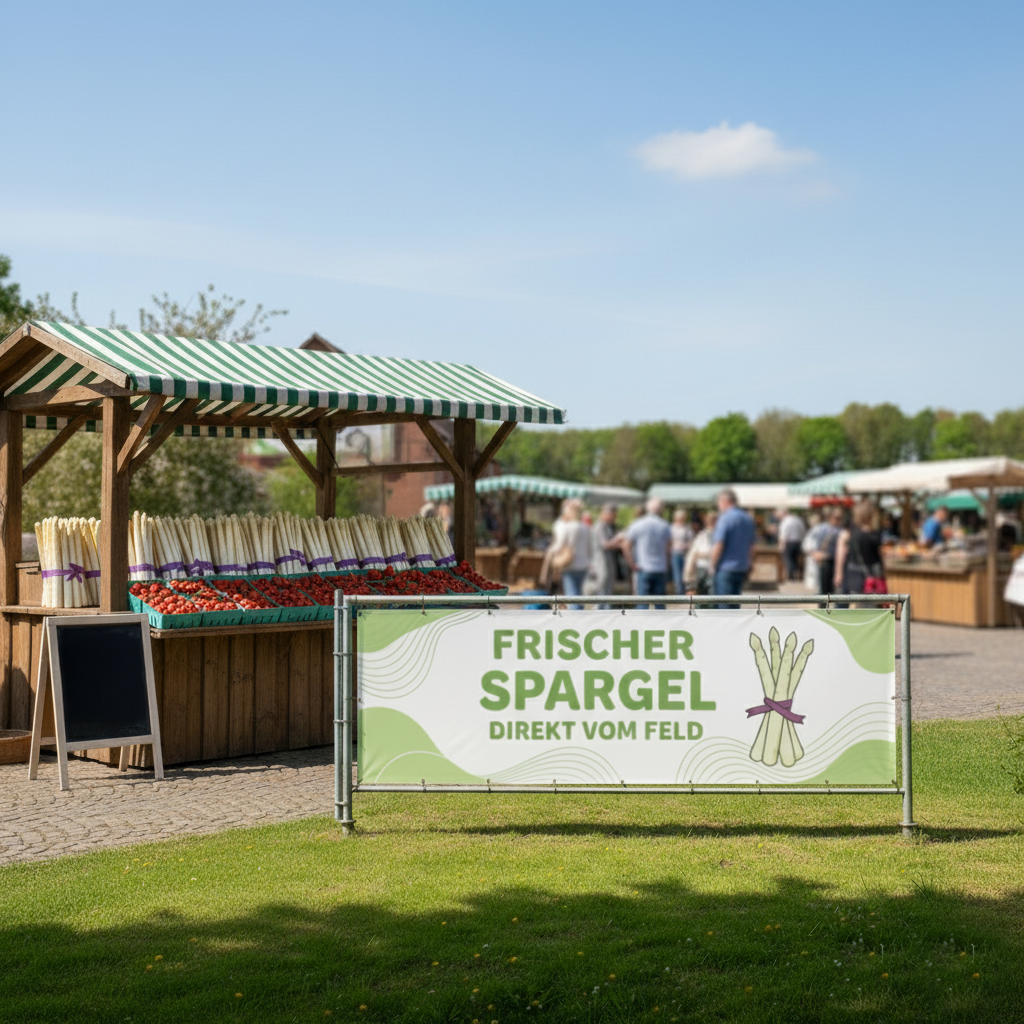 PVC-Banner am Marktstand – Spargel Direktverkauf Hofladen